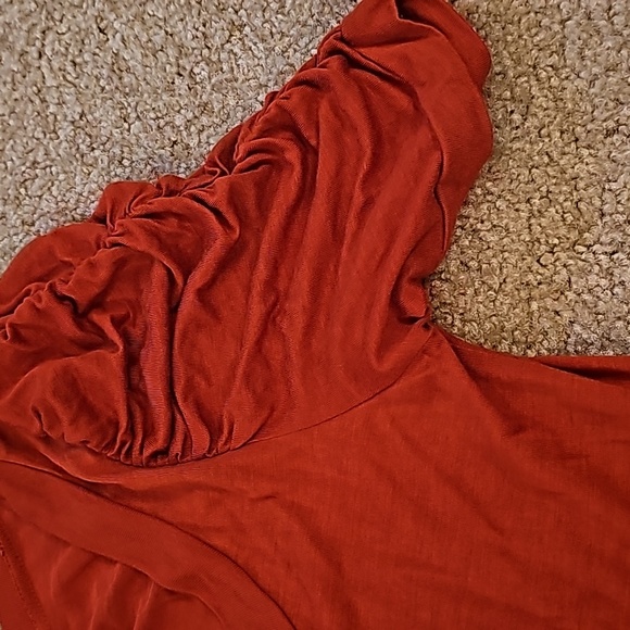 Rust Red Ruched Sleeve Top - Picture 2 of 6